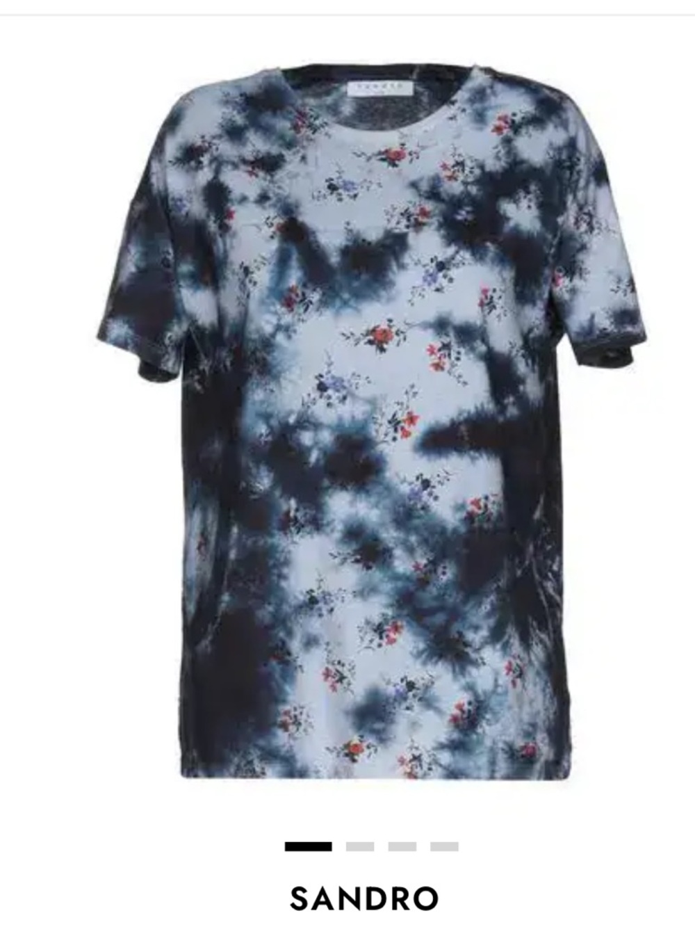 Sandro Blue and Black Floral Tie-Dye Tee Size L